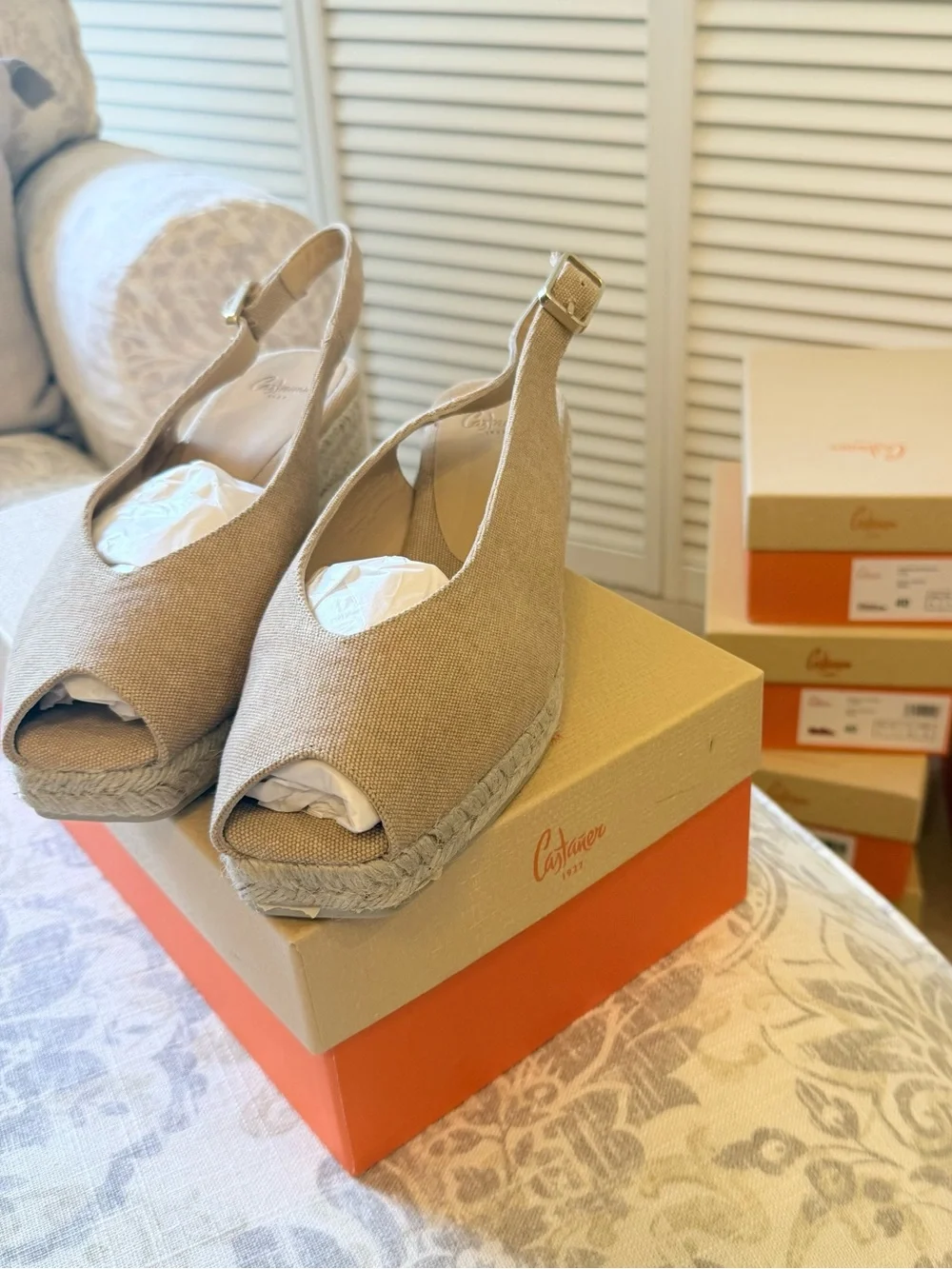 Castañer Dosalia Canvas Espadrille Wedge Sandals Beige Linen EU 40 / US 9 EUC
